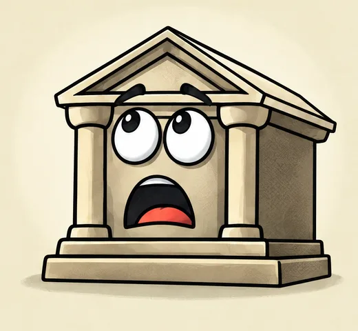 A startled bank with raised eyebrows