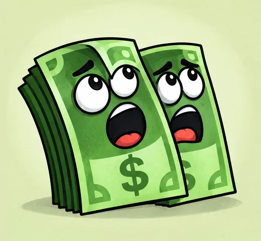 Two dollar notes looking up in surprise